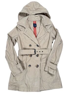 GAP Light Beige Hooded Double-Breasted Trench Coat Size XS